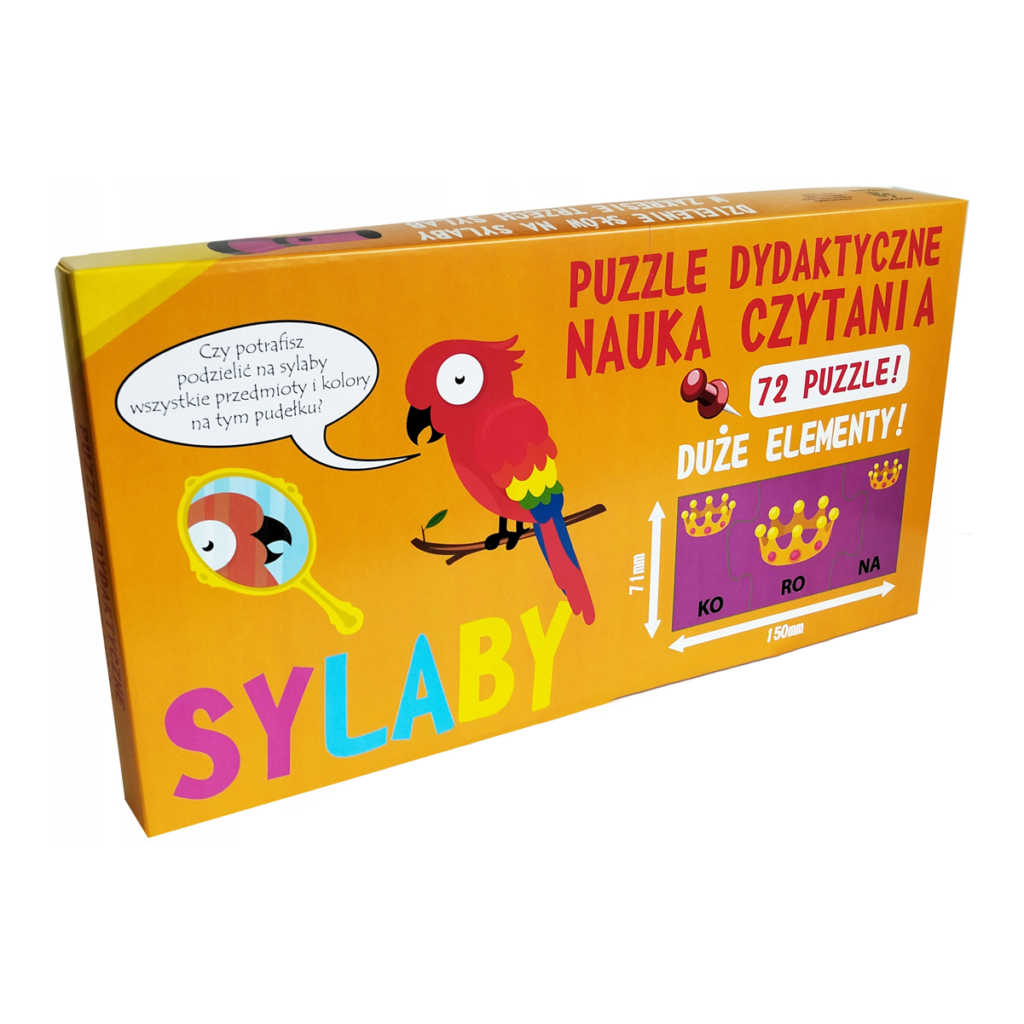 Sylaby nauka dzielenia na sylaby, nauka czytania, puzzle dydaktyczne 72 el.