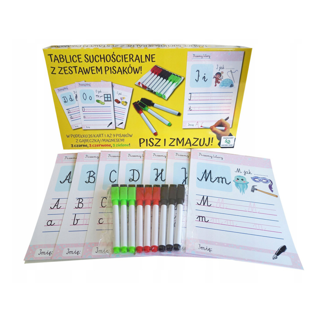 Zestaw Pisz i zmazuj piszemy litery + 9szt pisaków