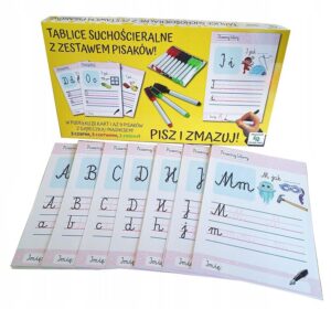 Zestaw Pisz i zmazuj piszemy litery + 9szt pisaków