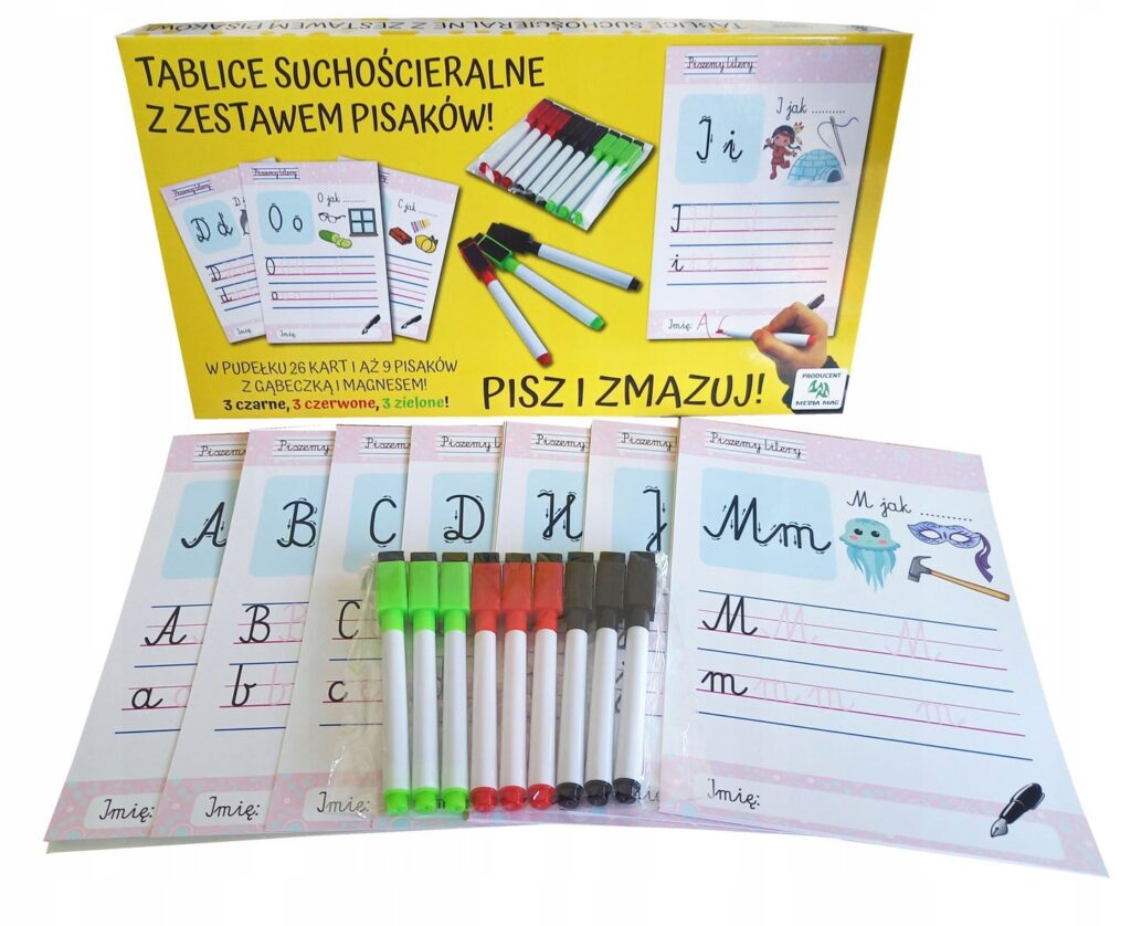 Zestaw Pisz i zmazuj piszemy litery + 9szt pisaków