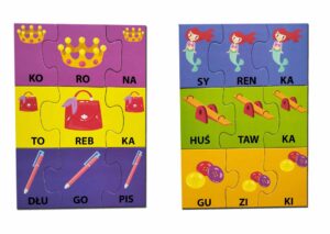 Sylaby nauka dzielenia na sylaby, nauka czytania, puzzle dydaktyczne 72 el.