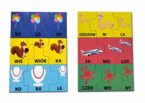 Sylaby nauka dzielenia na sylaby, nauka czytania, puzzle dydaktyczne 72 el.