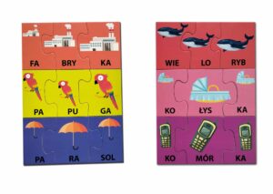 Sylaby nauka dzielenia na sylaby, nauka czytania, puzzle dydaktyczne 72 el.