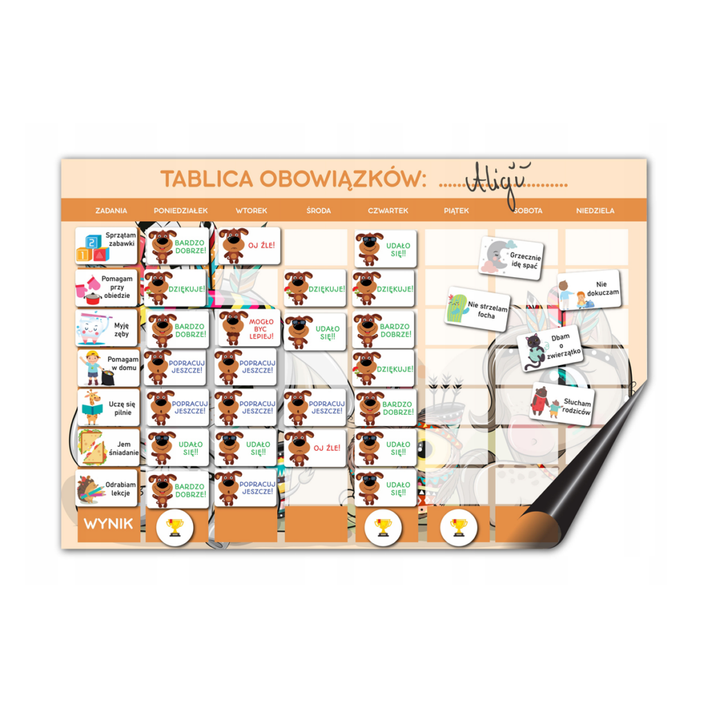 Motywacyjna tablica magnetyczna na lodówkę, tablica obowiązków INDIANIE