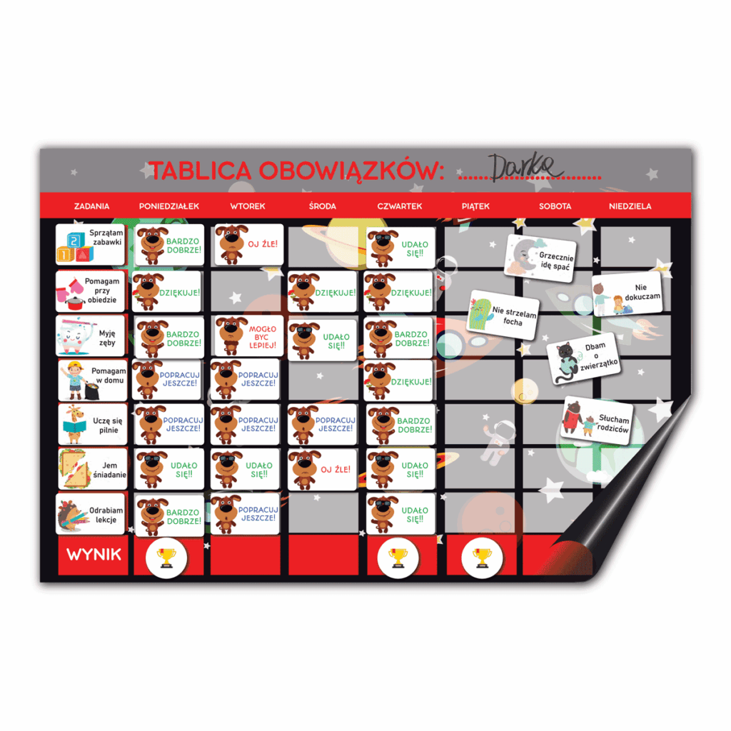 Motywacyjna tablica magnetyczna na lodówkę, tablica obowiązków KOSMOS