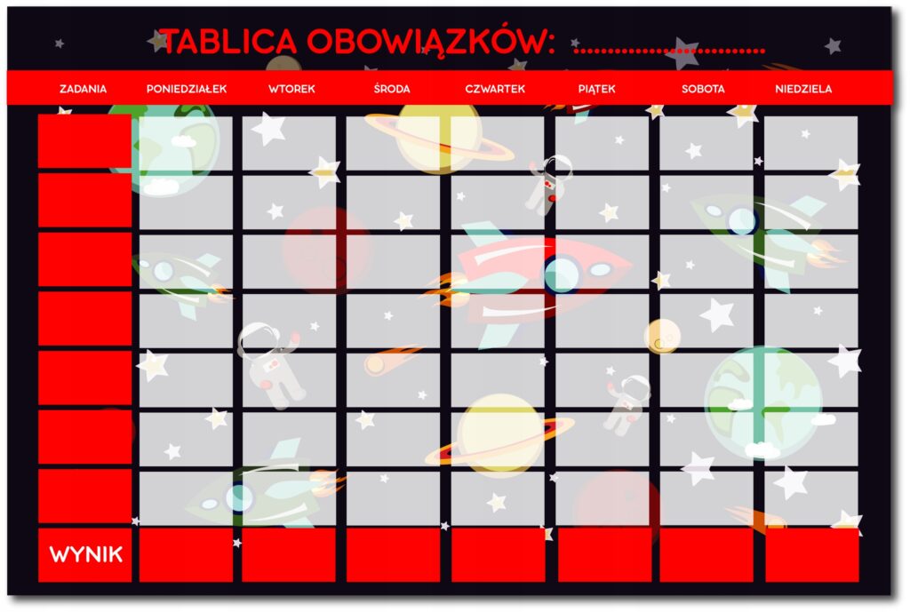 Motywacyjna tablica magnetyczna na lodówkę, tablica obowiązków KOSMOS