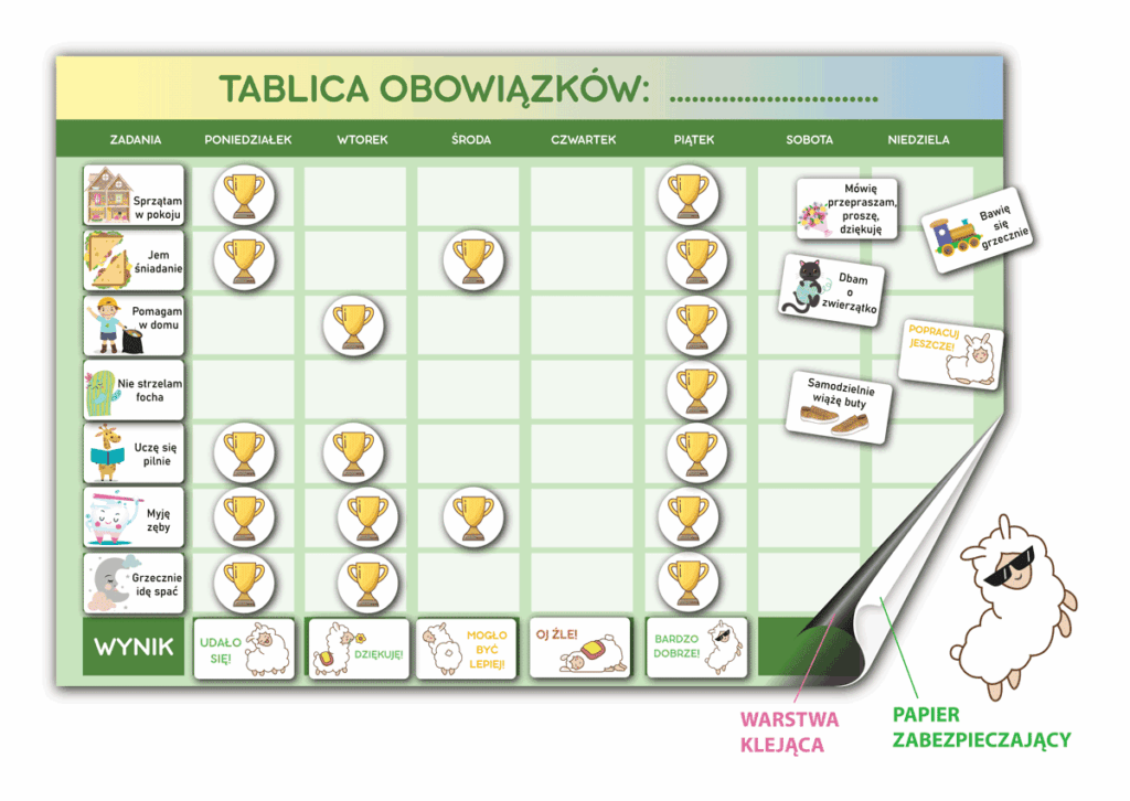 Tablica magnetyczna obowiązków na lodówkę LAMA z klejem